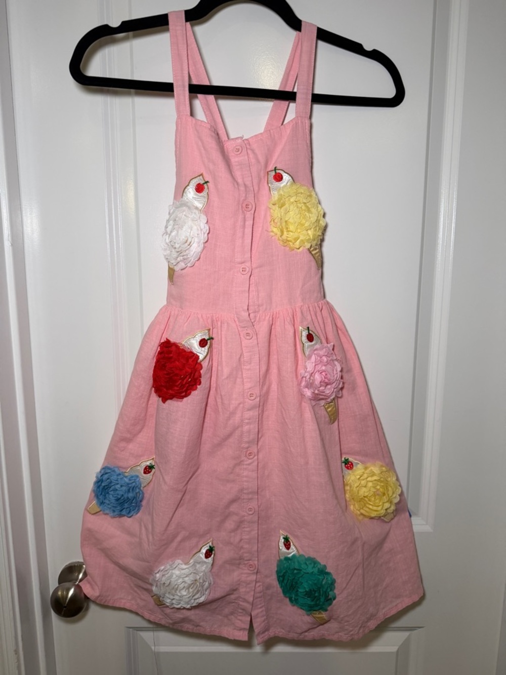 Girl’s‎ Pink Fluffy Ice Cream Cone Embellished Cross Back Dress Size 7-8